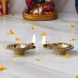 eCraftIndia Gold Brass Handcrafted Decorative Diyas - Set of 2 image 1