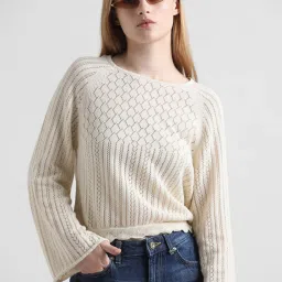 Only Beige Cotton Self Design Pullover image 1