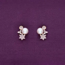 Kai Jewel Sterling Silver Floral Studded Pearl Stud Rose Gold Earrings for Women-picture-33