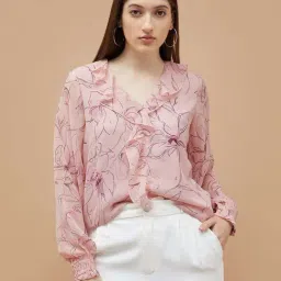 Code By Lifestyle Pink Regular Fit Printed Top-picture-42