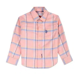 U.S. Polo Assn. Kids Pink Cotton Chequered Full Sleeves Shirt image 1