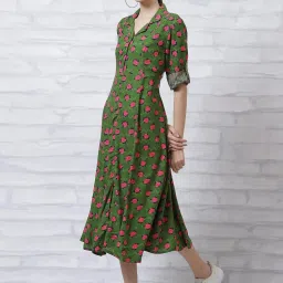 Rangriti Green Printed A-Line Dress image 3