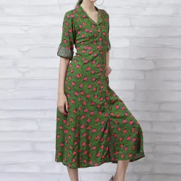 Rangriti Green Printed A-Line Dress image 4