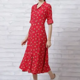 Rangriti Red Printed A-Line Dress image 3