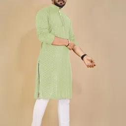 shreeram Men Green Straight Cotton Kurtas image 4