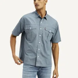 Levi's Greyish Blue Cotton Relaxed Fit Shirt-image-23