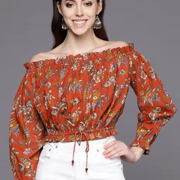 Varanga Maroon Floral Print Off-Shoulder Top-picture-26
