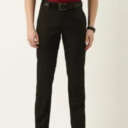 Peter England Brown  Slim Fit Checks Trousers-image-5