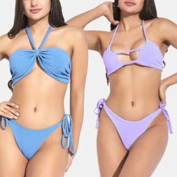 Secrets By ZeroKaata Blue & Purple Plain Swimwear Bikini-picture-30