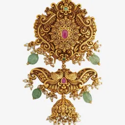 Kushal's Fashion Jewellery Ruby Green Gold Polished Antique Hair Brooch for Women-picture-11