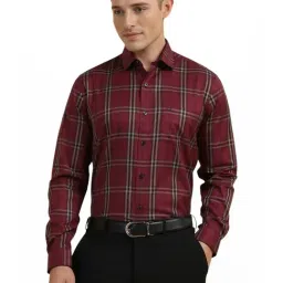 Allen Solly Maroon Cotton Slim Fit Checks Shirt-image-45