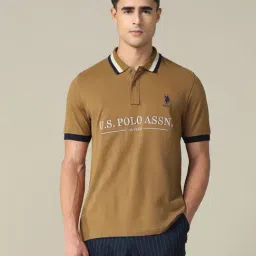 U.S. Polo Assn. Beige Cotton Regular Fit Logo Printed Polo T-Shirt-picture-34