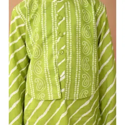 LilPicks Kids Green & White Printed Full Sleeves Kurta, Jacket with Pyjamas image 5