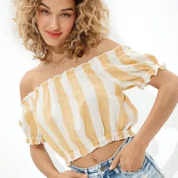 American Eagle Outfitters Yellow Striped Crop Top image 1
