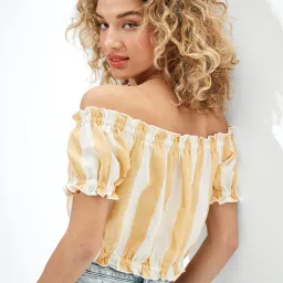 American Eagle Outfitters Yellow Striped Crop Top image 2