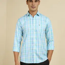 Allen Solly Blue Cotton Slim Fit Checks Shirt-picture-34