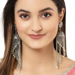 Karatcart Silver Green Earrings for Women image 2