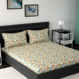 in-house by maspar Maspar Modern Sanctuary Orange & Beige Cotton 160 TC Bed Sheet Set image 1