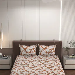 BELVOSTUM Brown Floral 250 TC King Bedsheet with 2 Pillow Covers-picture-43