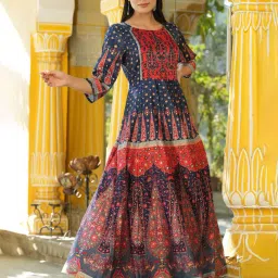 Juniper Women'S Navyblue Dull Satin Floral Print Maxi Dress image 5