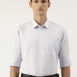 Peter England Blue Cotton Regular Fit Checks Shirt-image-31