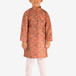 Pro-Ethic Style Developer Kids Coral & White Floral Print Full Sleeves Kurta with Pyjamas-picture-14