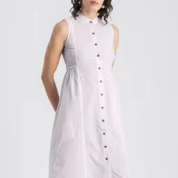 Moomaya White Cotton Regular Fit Shirt Dress-image-32