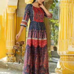 Juniper Women'S Navyblue Dull Satin Floral Print Maxi Dress image 4