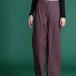 DressBerry Women High-Rise Striped Trousers-image-75