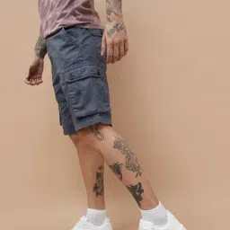 Fame Forever Dusty Blue Cotton Regular Fit Shorts image 3