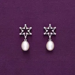 Kai Jewel Sterling Silver Studded Star Pear Drop Earrings for Women-image-1