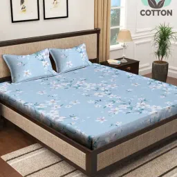 Klotthe Blue 400 TC Cotton Double Elastic Bedsheet with 2 Pillow Covers-picture-12