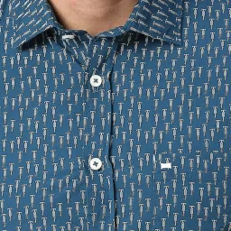 Basics Blue Cotton Slim Fit Printed Shirt image 5