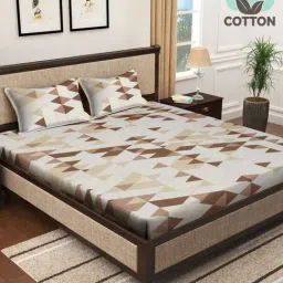 Klotthe Brown 400 TC Cotton Double Elastic Bedsheet with 2 Pillow Covers-picture-16