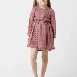 Kate & Oscar Kids Pink Embroidered Full Sleeves Dress-picture-15