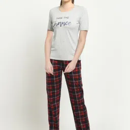 Kanvin Grey & Navy Check T-Shirt With Pyjamas image 1