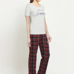 Kanvin Grey & Navy Check T-Shirt With Pyjamas image 3
