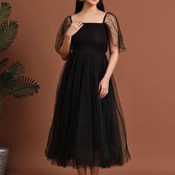 JAKANARY Flared Sleeve Ruffled Net Fit & Flare Maxi Dress-picture-2