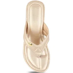Shoetopia Women's Light Gold Thong Wedges image 3