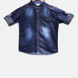 TONYBOY Boys Navy Blue Regular Fit Solid Denim Casual Shirt-image-79
