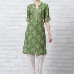 Rangriti Lime Green Printed Straight Kurta image 1