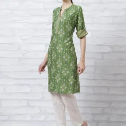 Rangriti Lime Green Printed Straight Kurta image 3
