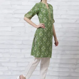 Rangriti Lime Green Printed Straight Kurta image 4