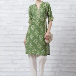 Rangriti Lime Green Printed Straight Kurta image 5