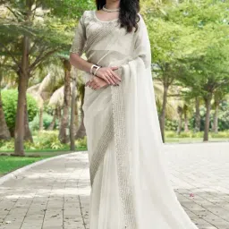 Saree Mall White Embellished Sarees With Unstitched Blouse-picture-12