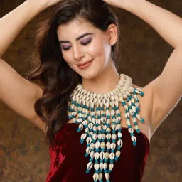 Moedbuille Stones & Cowri Shells Studded Layered Tasselled Design Bohemian Necklace image 2