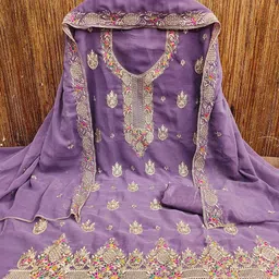 SAINOOR Embroidered Silk Georgette Unstitched Dress Material image 2