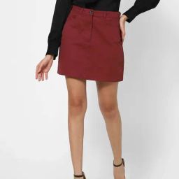VASTRADO Maroon Cotton Mini Shift Skirt-picture-33