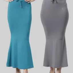 TWIN BIRDS Blue & Grey Plain Saree Shapewear - Pack Of 2-picture-32