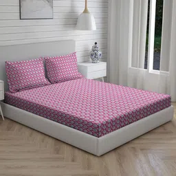 Living scapes by Pantaloons Pink & White Floral 144 TC Single Bedsheet with 2 Pillow Covers image 3